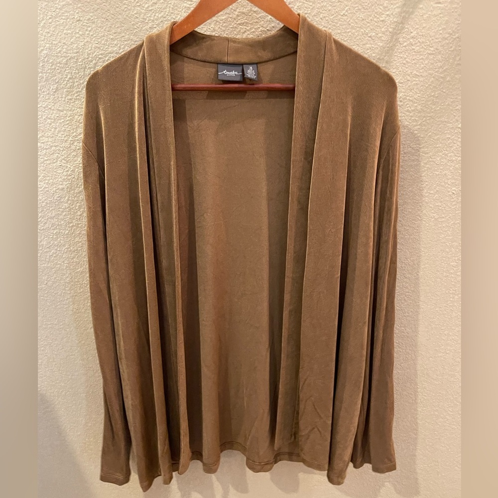 Chicos Travelers Bronze Open Front Cardigan with Cut out Sleeves - Size 3